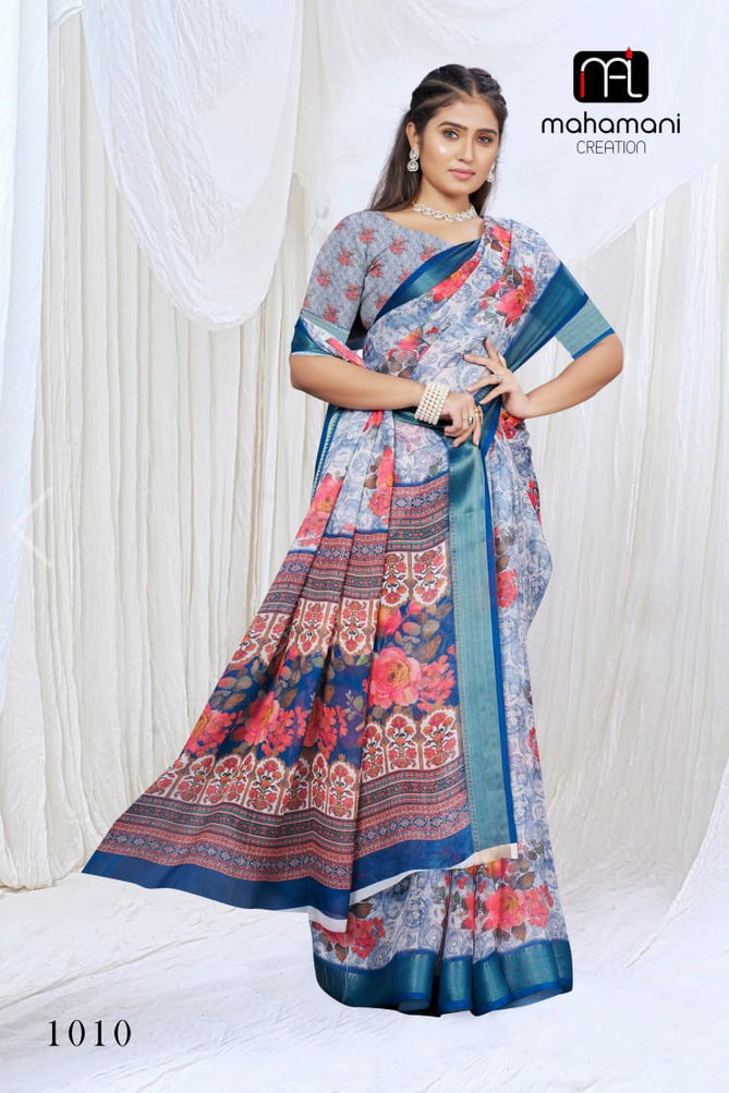 Devsena By Mahamani Zari Border Digital Printed Sarees Wholesalers In Delhi